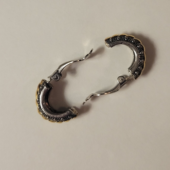 Gold and Silver Toned Hoop Clip On Earrings - Picture 6 of 6